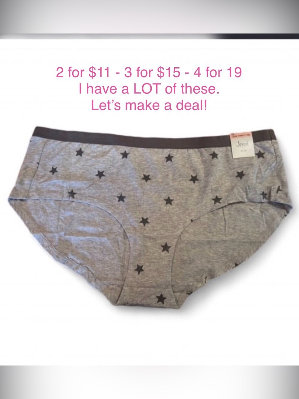 Jenni Intimates Womens 2X Gray Panty With Black Star Print Core Brief Style